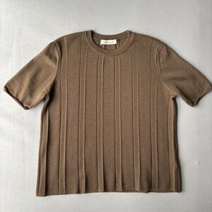 GENTLE HERD | Brown Merino Wool Minimalist T Shirt Crew Neck Sweater | Size M